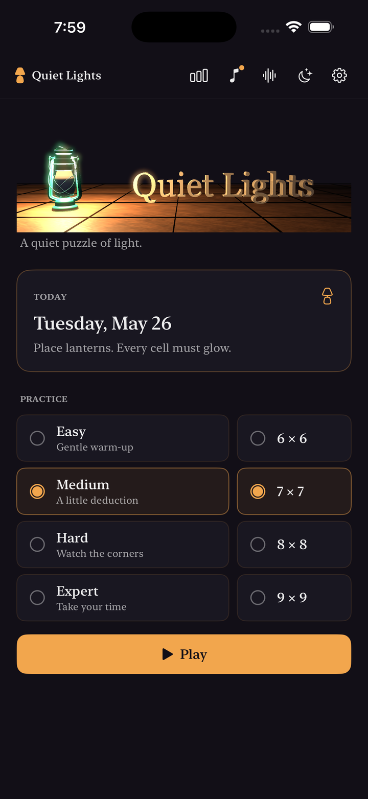 Home screen with the daily puzzle